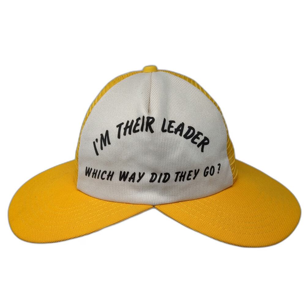 Yellow White Trucker Hat Snapback Foam Front Im Their Leader Vintage Novelty